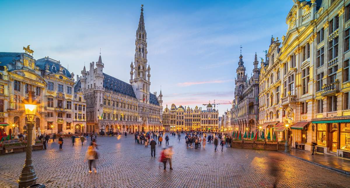 Grand Place in Brussels with city skyline
